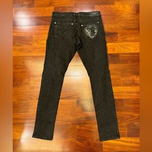 Versus by Versace Black Skinny Jeans with Lion Detail